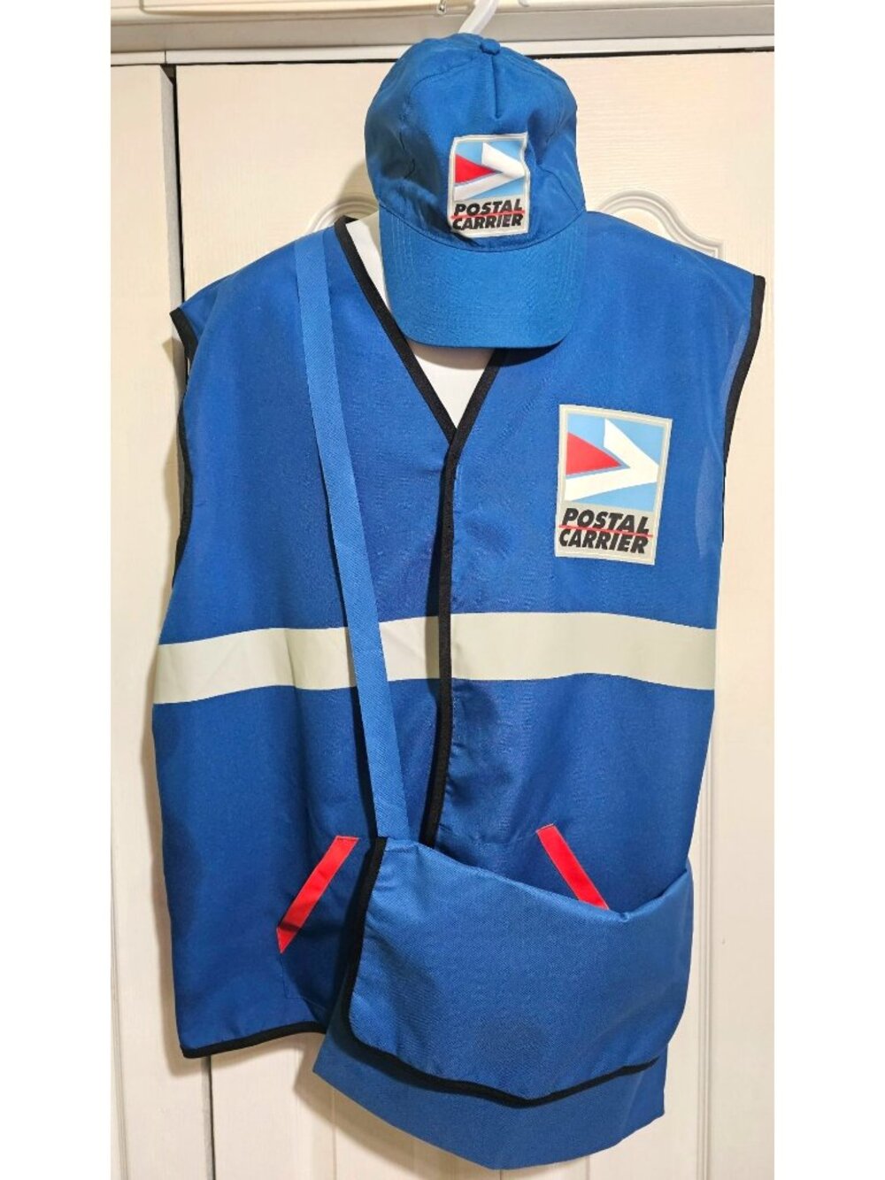Postal Carrier Costume Adult Mailman Postman Delivery Vest Hat Mail Bag Uniform